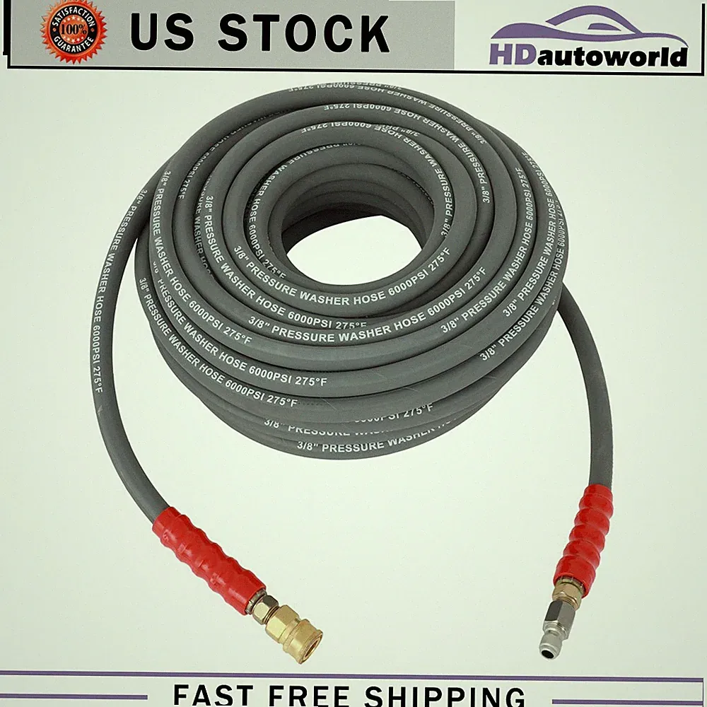 3/8" x 100ft 6000psi High Water Pressure Washer Hose Non-Marking 2 Wire Braid