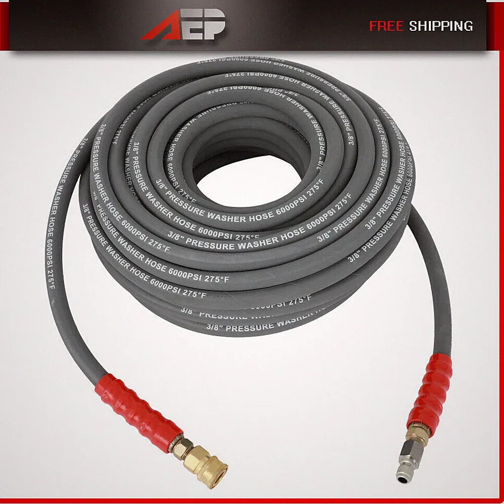 3/8" x 100ft 6000psi Hot Water Pressure Washer Hose Non-Marking 2-Braid R2 Gray