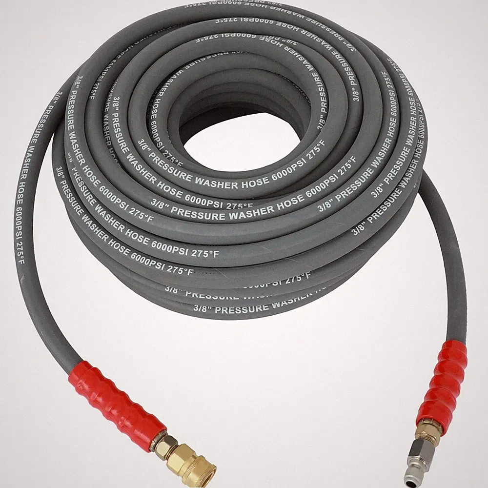 3/8" x 100ft Hot Water Pressure Washer Hose 6000 PSI 2-Braid R2 Gray