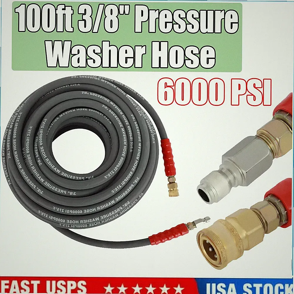 3/8" x 100ft Hot Water Pressure Washer Hose 6000psi 2-Braid R2 Gray