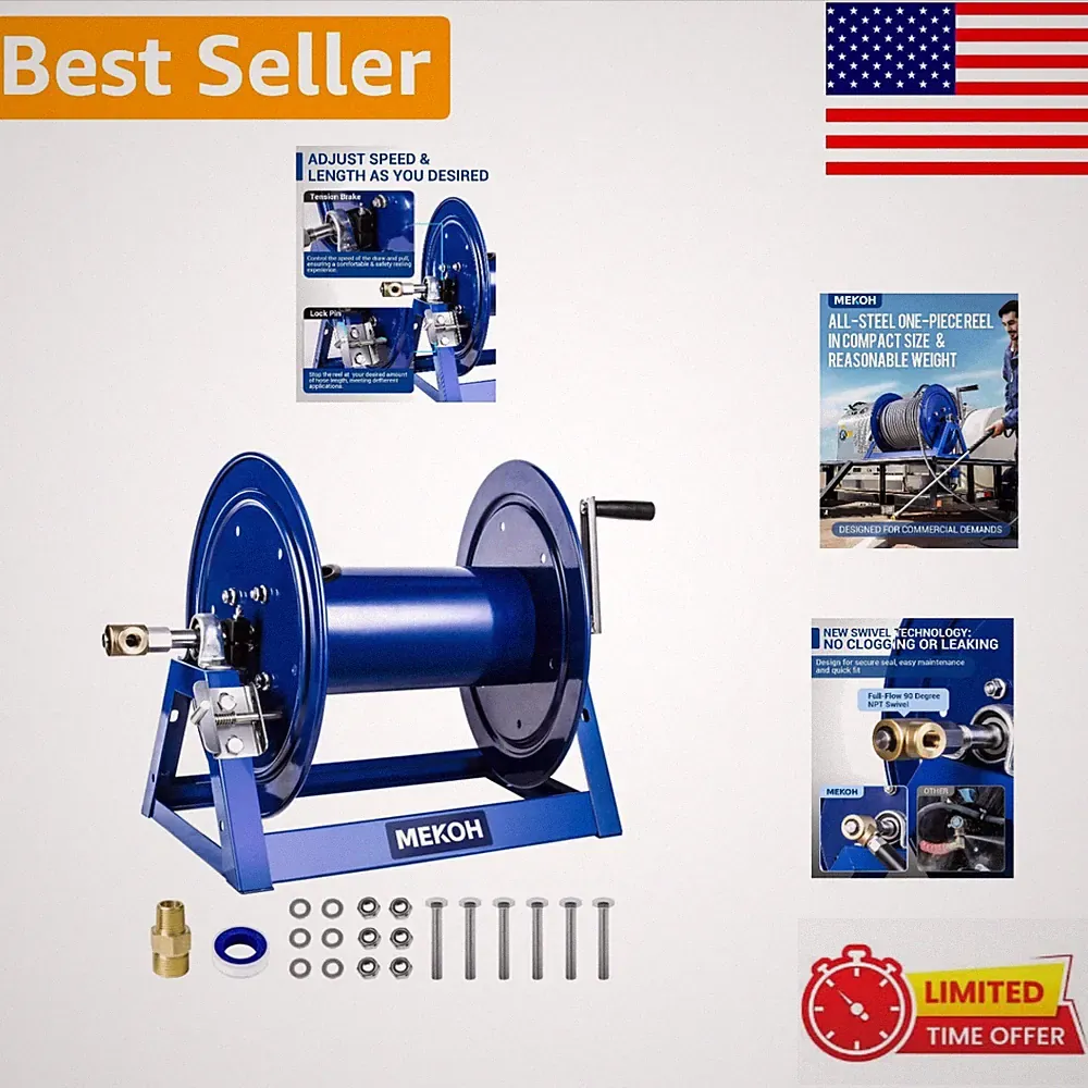 3/8" x 350ft Heavy Duty Hose Reel for Pressure Washer - Durable A-Frame Design