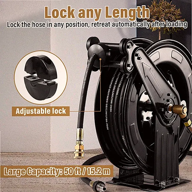 3/8" x 50 ft Retractable Pressure Washer Hose Reel, 4000PSI Hose