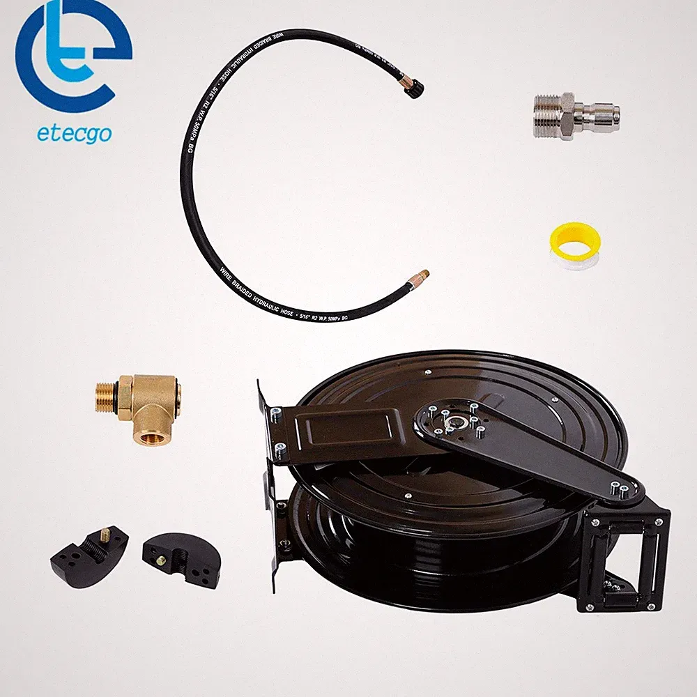 3/8" x 50 FT Retractable Pressure Washer Reel Dual Arm Heavy Duty Steel 4000PSI