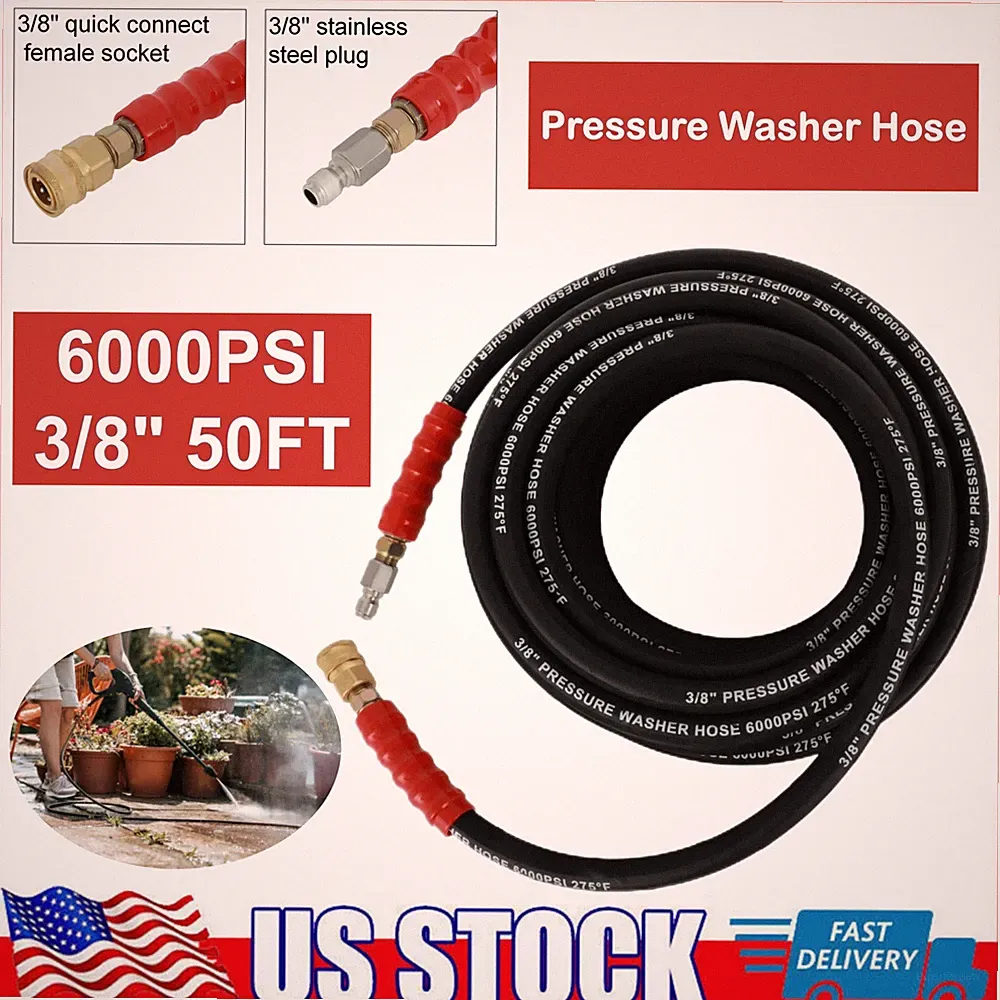 3/8" x 50ft 6000psi 2-Braid R2 Black Hot Water Pressure Washer Hose