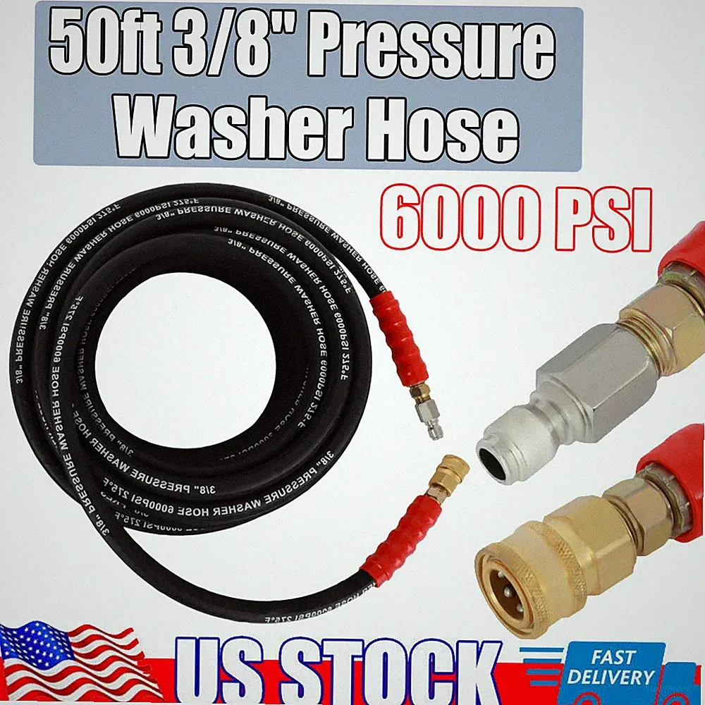3/8" x 50ft 6000psi Hot Water Pressure Washer Hose 2-Braid R2 Black