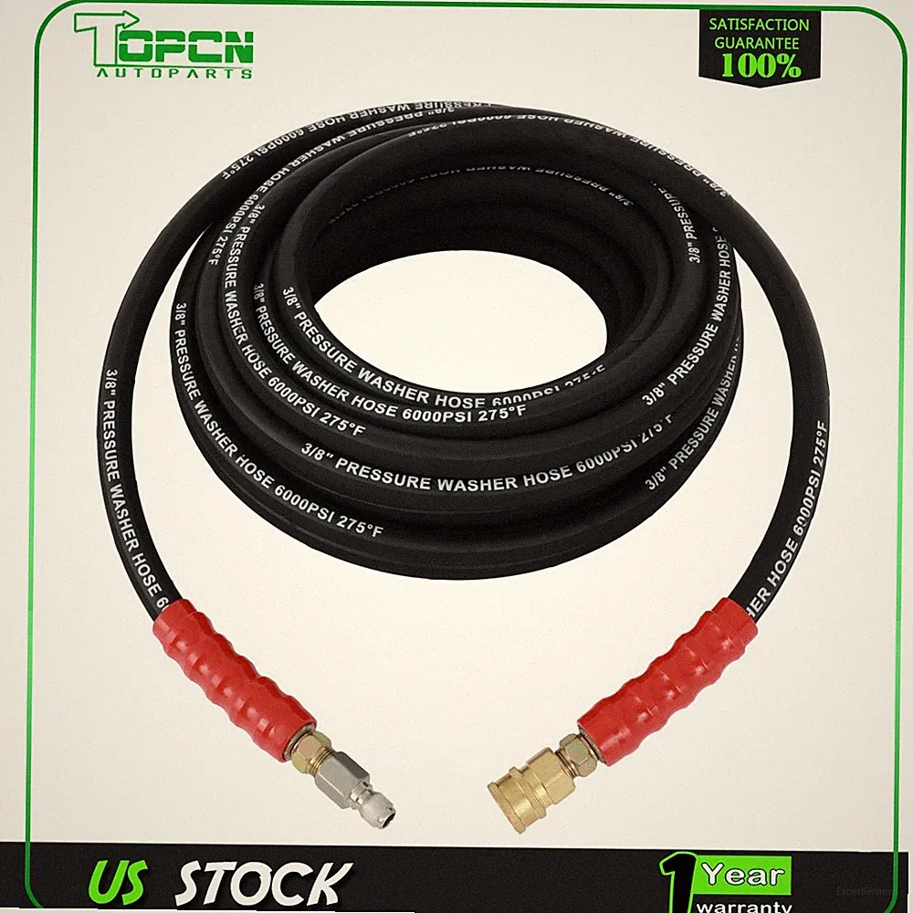 3/8" x 50ft 6000psi Hot Water Pressure Washer Hose Non-Marking 2-Braid R2 Black