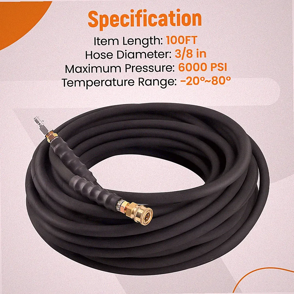 3/8In x 6000psi HighTem Pressure Washer Hose 100ft 2-Braid Gray Non-Marking