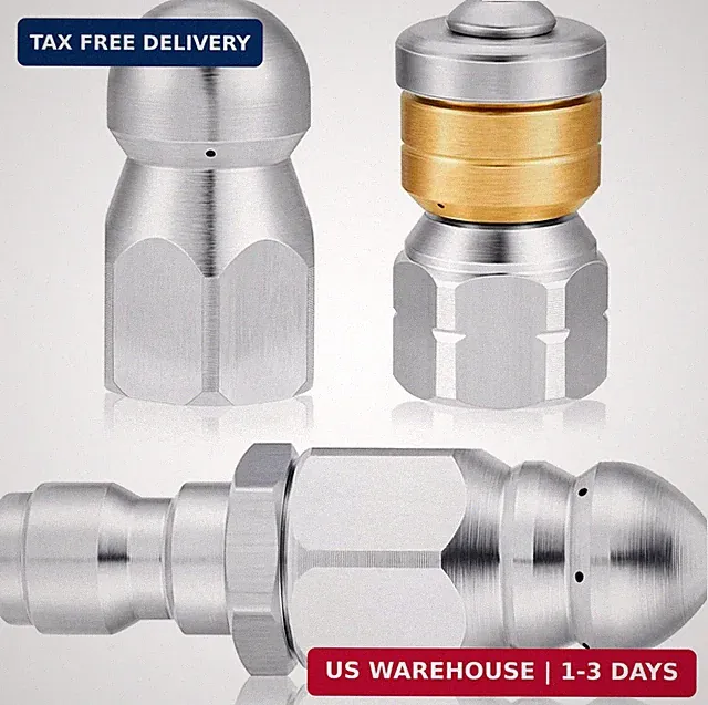 3 Pcs Pressure Washer Sewer Jetter Nozzle Kit Stainless Steel Rotating Button No