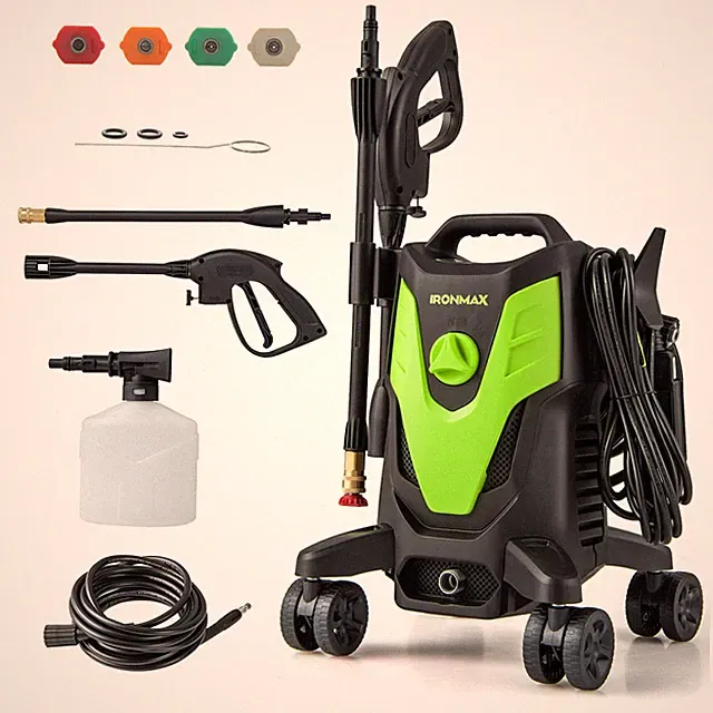 3 Self-Priming Ways Electric Pressure Washer w/ 4 Universal Wheels, 4 Nozzles