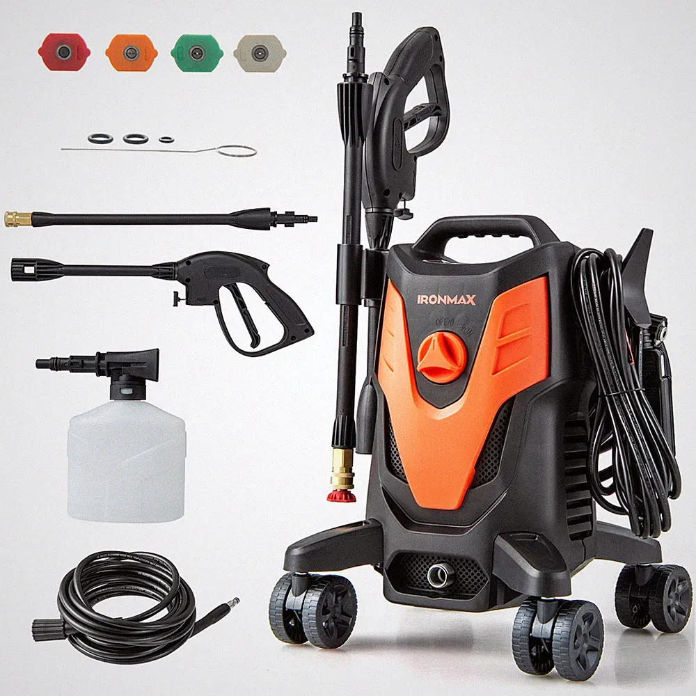 3 Self-Priming Ways Electric Pressure Washer w/ 4 Universal Wheels, 4 Nozzles