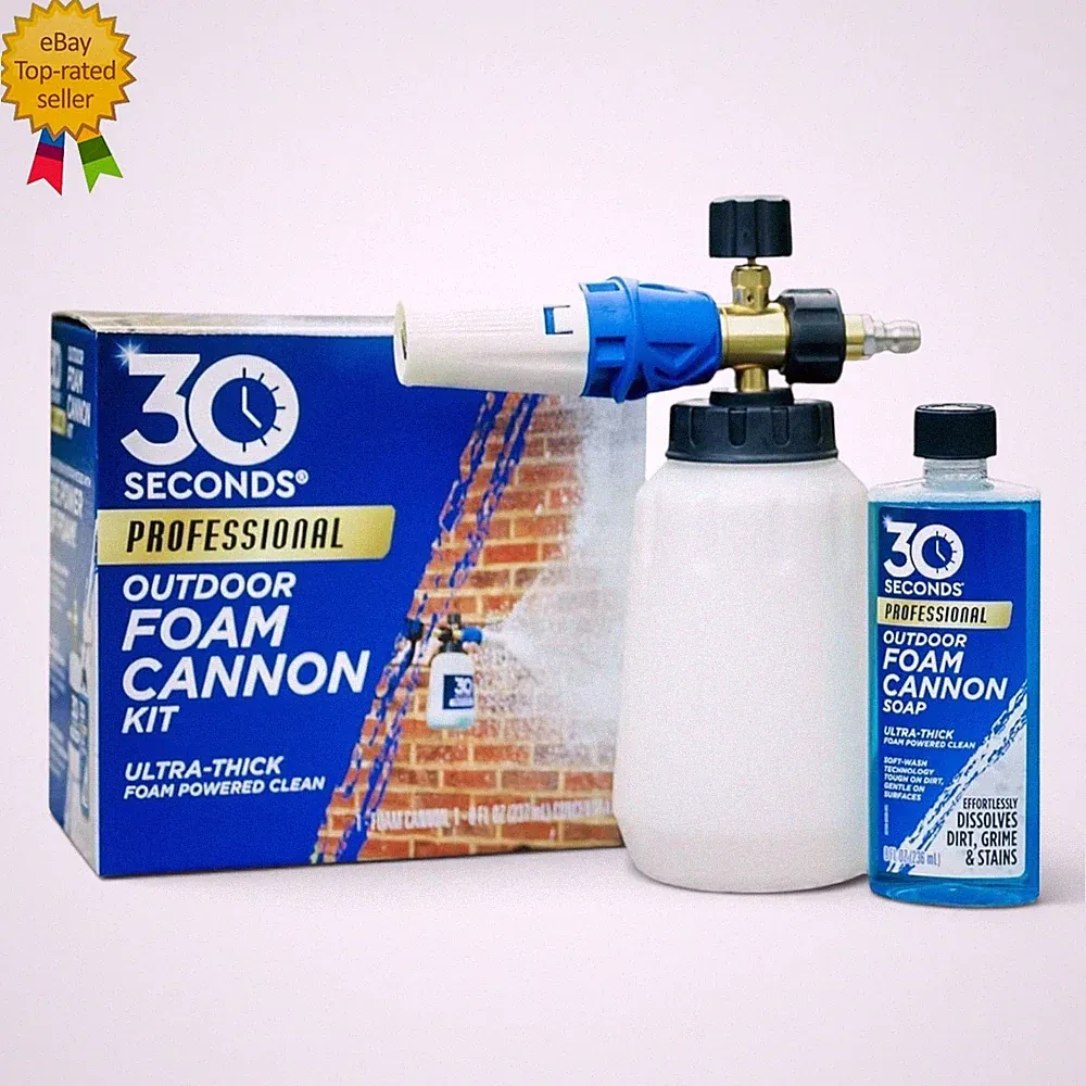 30 SECONDS Foam Cannon Kit Pressure Washer Sprayer + 8oz Soap Outdoor Cleaner
