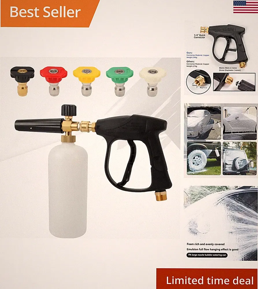 300 Bar High Pressure Washer Foam Cannon 1L Bottle 5 Nozzles M22 Connector