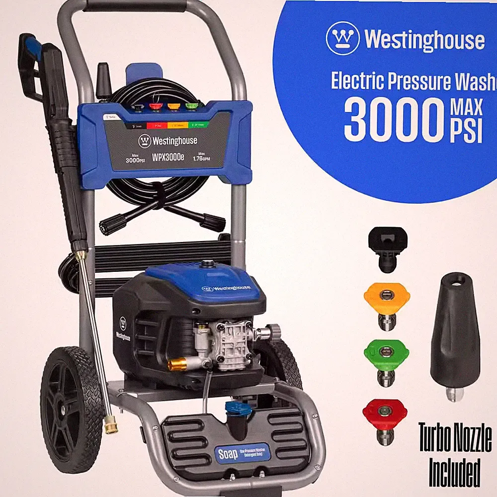 3000 Max PSI 1.76 Max GPM 13 Amp Cold Water Electric Powered Pressure Washer wit
