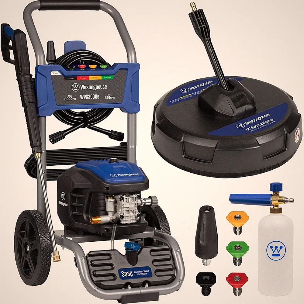 3000 Max PSI 1.76 Max GPM 13 Amp Corded Electric Pressure Washer Kit Cleaner