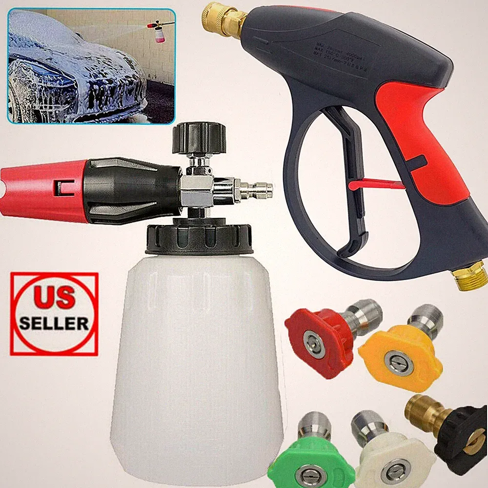 3000 PSI Pressure Washer Gun Foam Cannon 1/4" Quick Connect Nozzle Tips Car Wash