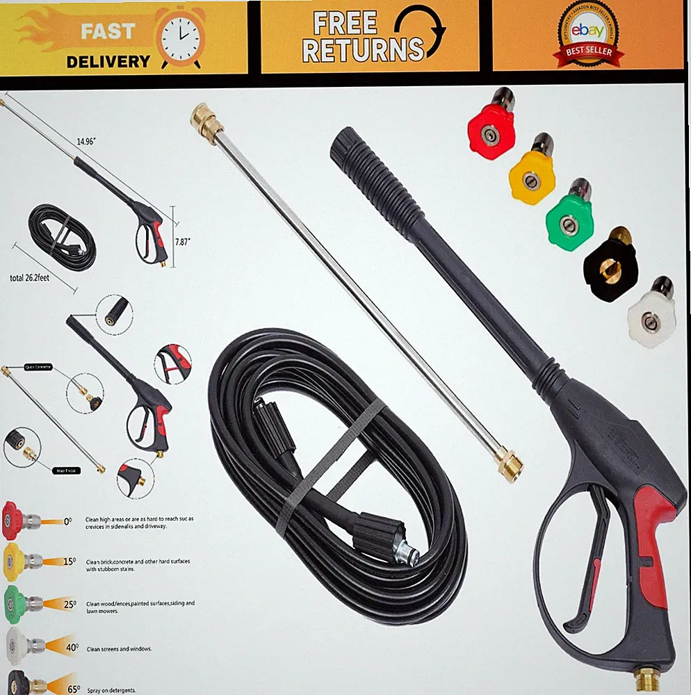 3000 PSI Pressure Washer Spray Gun Kit, Universal M22 Connector, 5 Nozzles