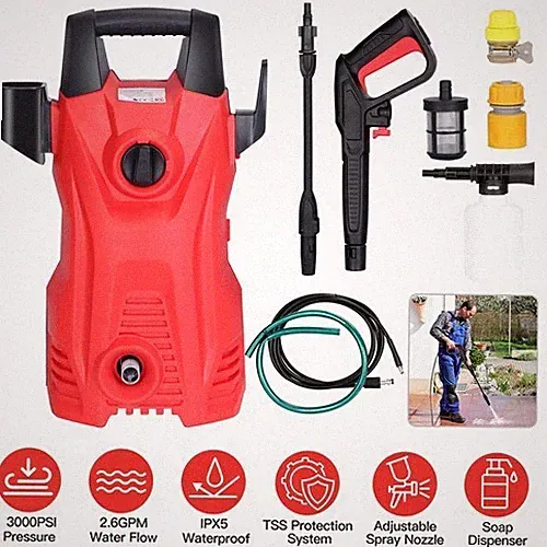 3000PSI 1400W 2.6GPM High Pressure Washer Adjustable Spray Nozzle Extended Hose