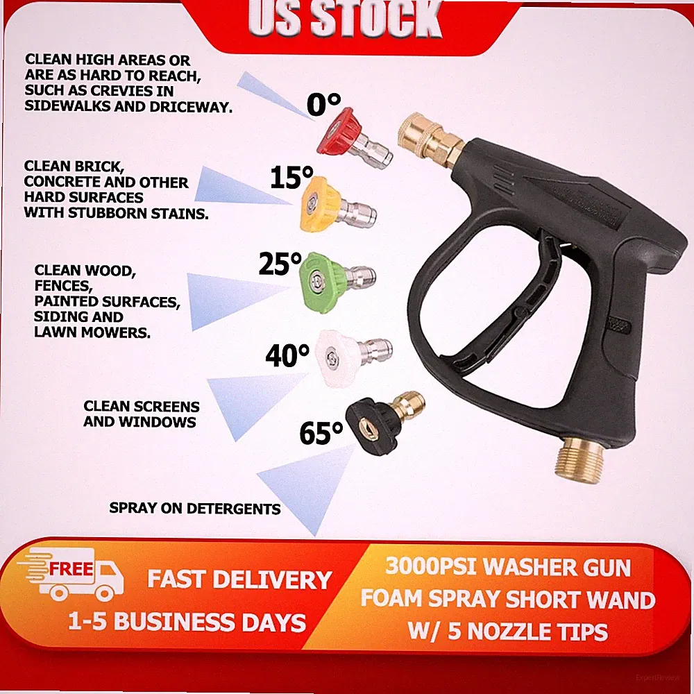 3000PSI Manual Pressure Washer Gun 5 Nozzle Tips Industrial Strength US FreeShip