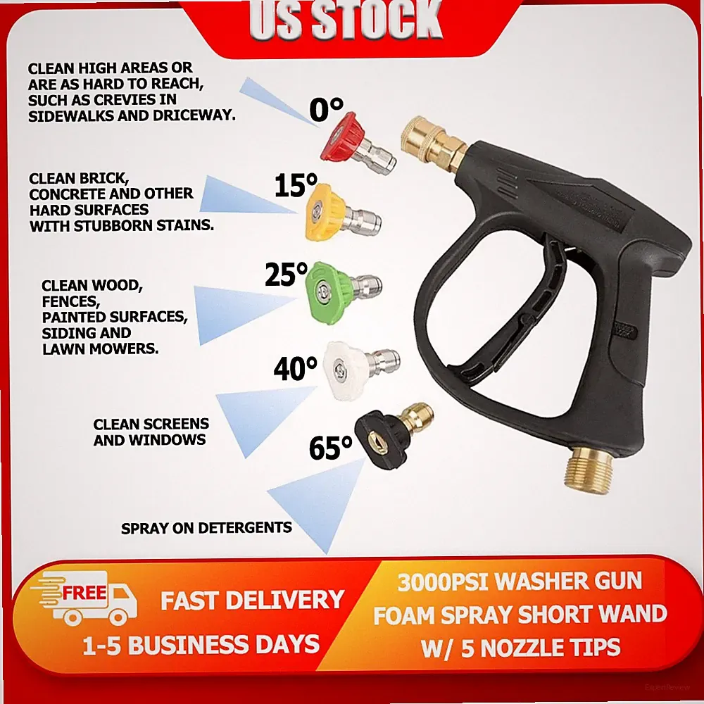 3000PSI Manual Pressure Washer Gun 5 Nozzle Tips Industrial Strength US FreeShip