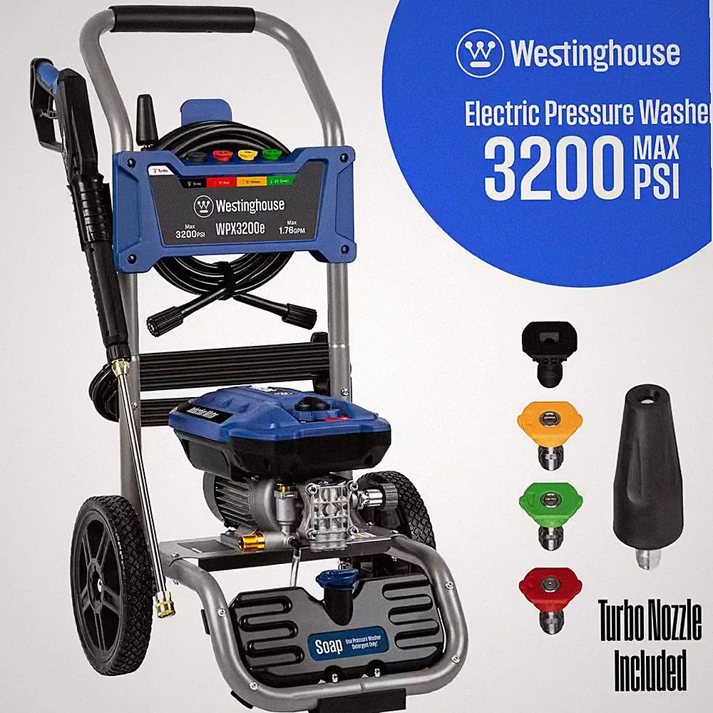 3200 Max PSI 1.76 Max GPM 13 Amp Cold Water Electric Powered Pressure Washer wit