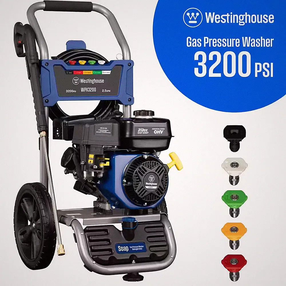 3200 PSI 2.5 GPM Gas Powered Axial Cam Pump Cold Water Pressure Washer with Soap