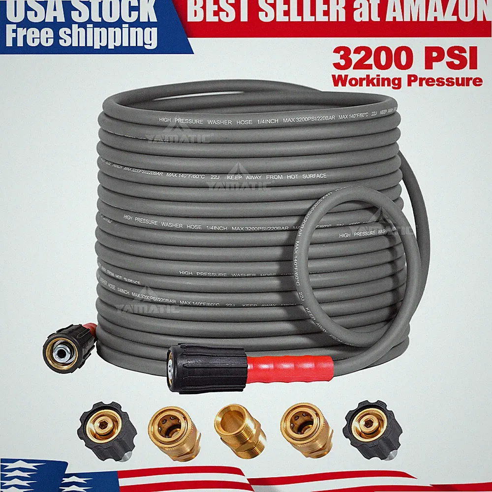 3200 psi Flexible Pressure Washer Hose 1/4" M22 Adapters 2.5 GPM