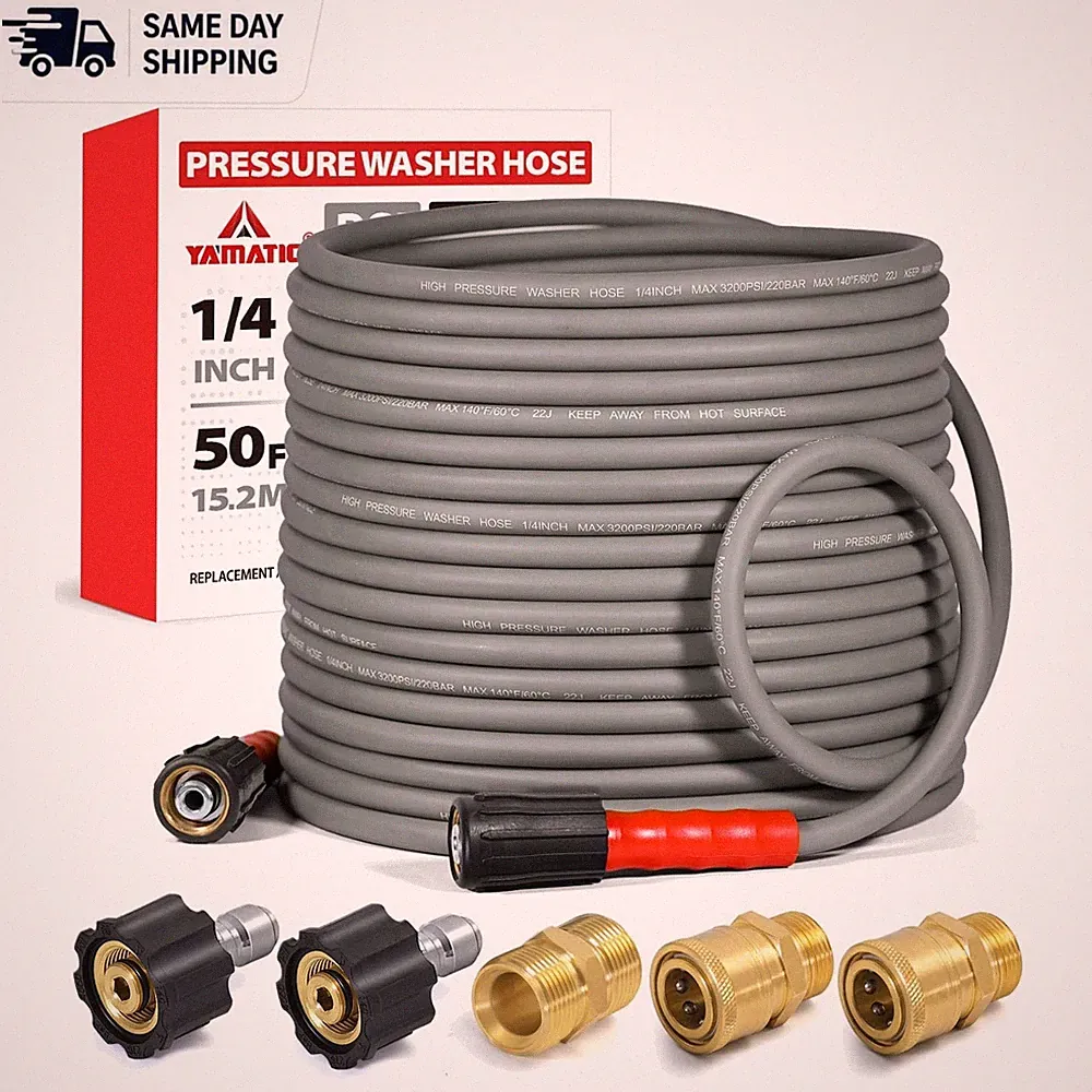 3200 PSI Non-Marking 50 FT Pressure Washer Hose – Ideal for Residential Use