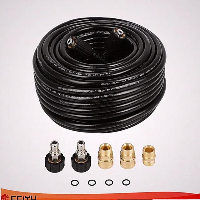3200 PSI Pressure Washer Hose 100 ft & M22 to 3/8" Quick Connect Adapter