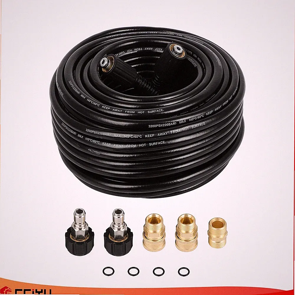 3200 PSI Pressure Washer Hose 100 ft W/ M22 to 3/8" Quick Connect Adapter
