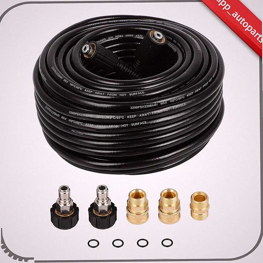3200 PSI Pressure Washer Hose 100 ft with M22 to 3/8" Quick Connect Adapter