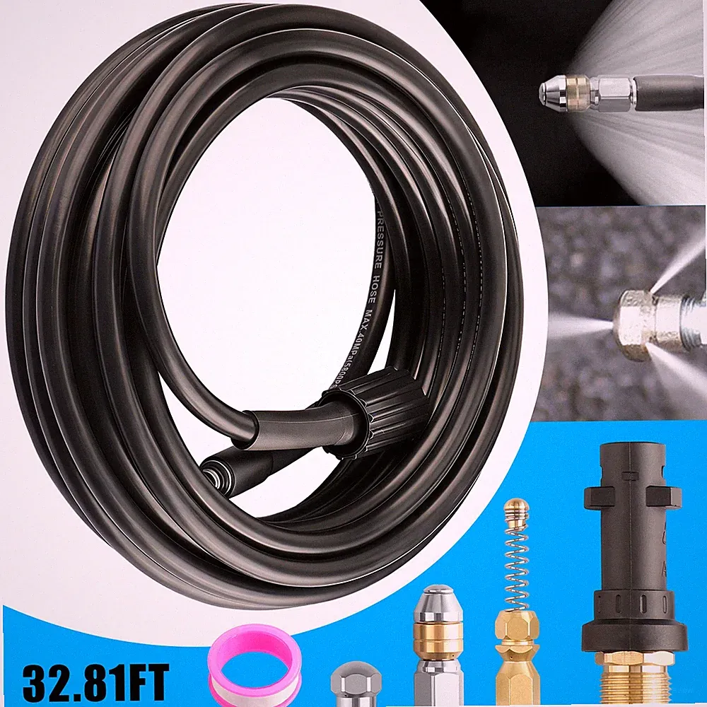 32FT 1/4" M-NPT 5800PSI Drain Cleaner Hose Sewer Jetter Kit for Pressure Washer