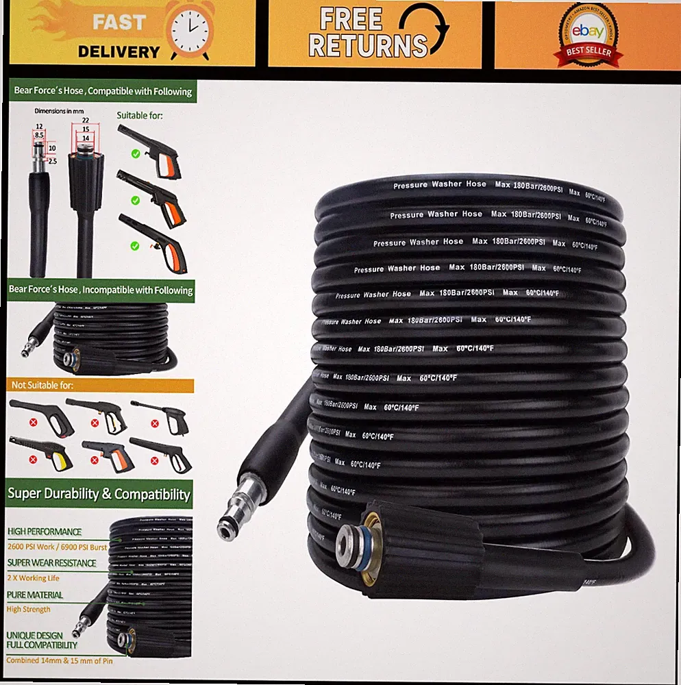 32ft High Pressure Washer Hose 2600 PSI, Compatible with Black & Decker, AR Blue