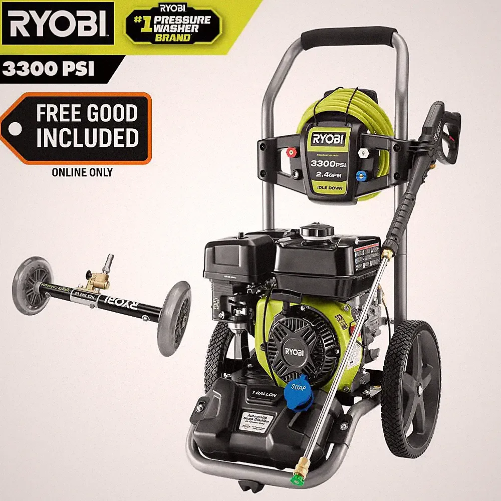 3300 PSI 2.4 GPM Cold Water Gas Pressure Washer with 212Cc Engine and Water Broo
