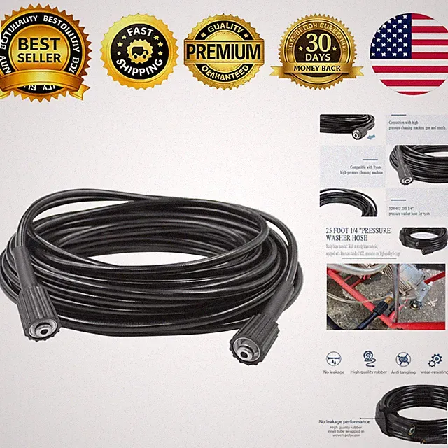 3300 PSI Pressure Washer Hose 25ft 1/4in M22 Fitting Replacement for Ryobi