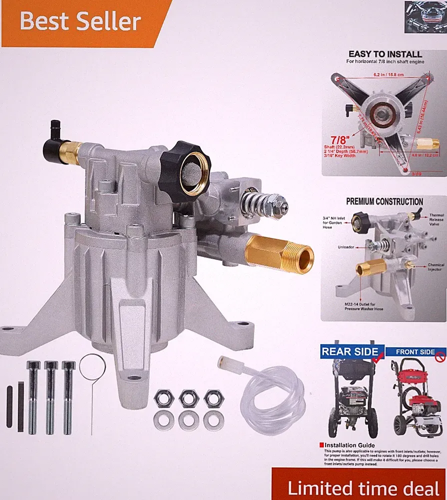 3400 PSI Pressure Washer Pump, 7/8" Shaft, Compatible with Honda & Ryobi
