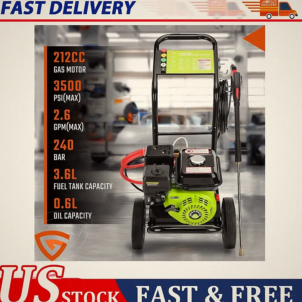 3500PSI Gas Pressure Washer Cold Water Gas Powered Washer 2.6GPM 212cc 5 Nozzles