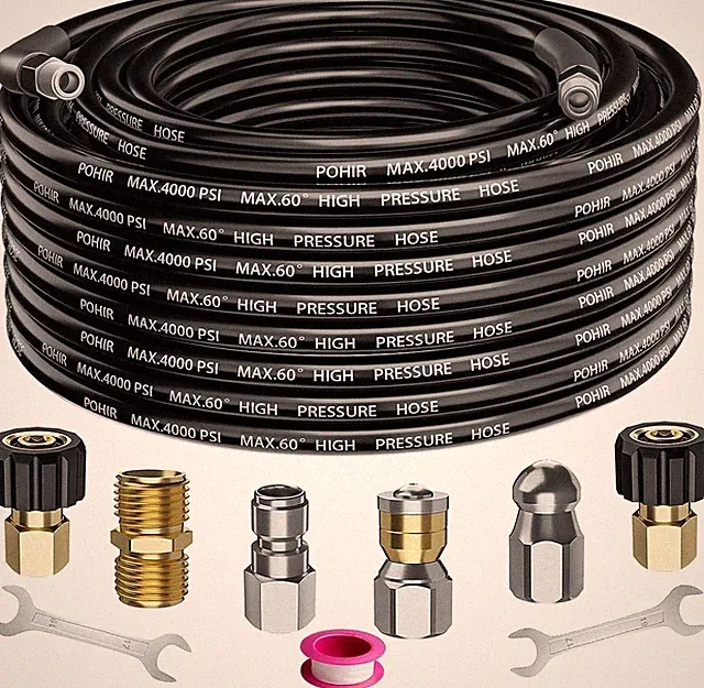 35FT 1/4 Inch Sewer Jetter Kit for Pressure Washer 4000PSI Drain Cleaner Hose