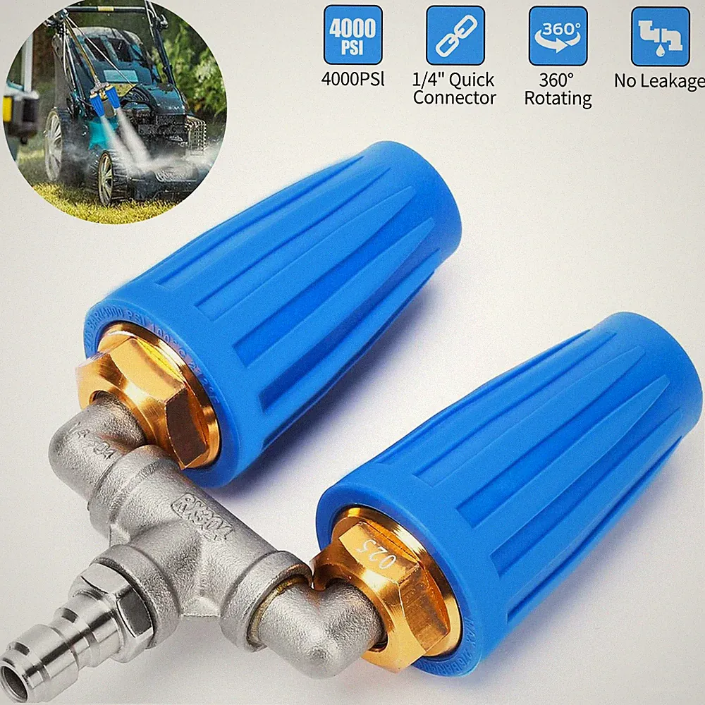 360° Rotating Pressure Washer Dual Turbo Nozzle 1/4" Quick Connector 2.5 Orifice