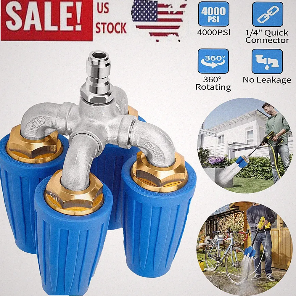 360° Rotating Pressure Washer Four Turbo Nozzle 1/4" Quick Connector 2.5 Orifice