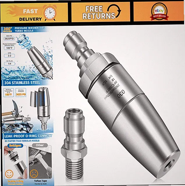 360° Rotating Turbo Nozzle for Pressure Washer - 3.0 GPM Quick Connect Tips, Car