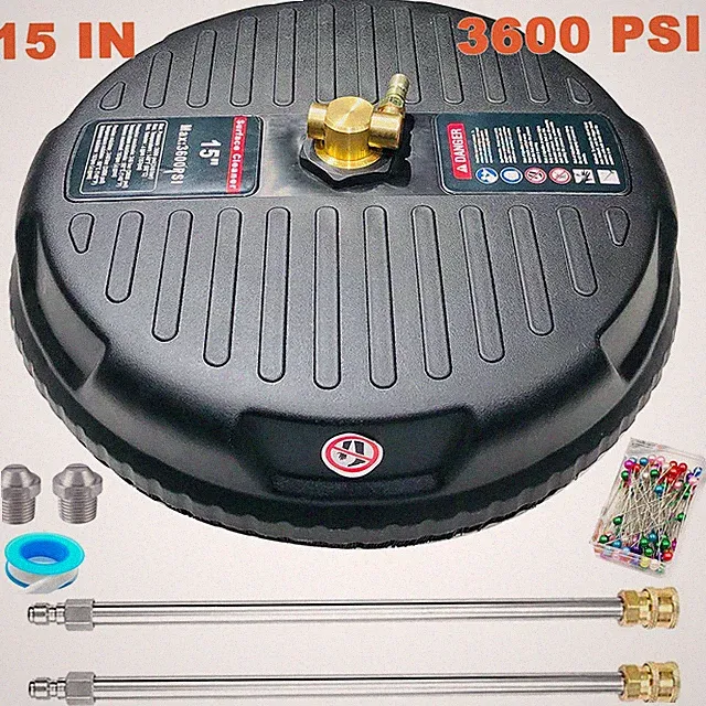 3600PSI 15"Pressure Washer Surface Cleaner Brush Water Broom w/ 2 Extension Wand