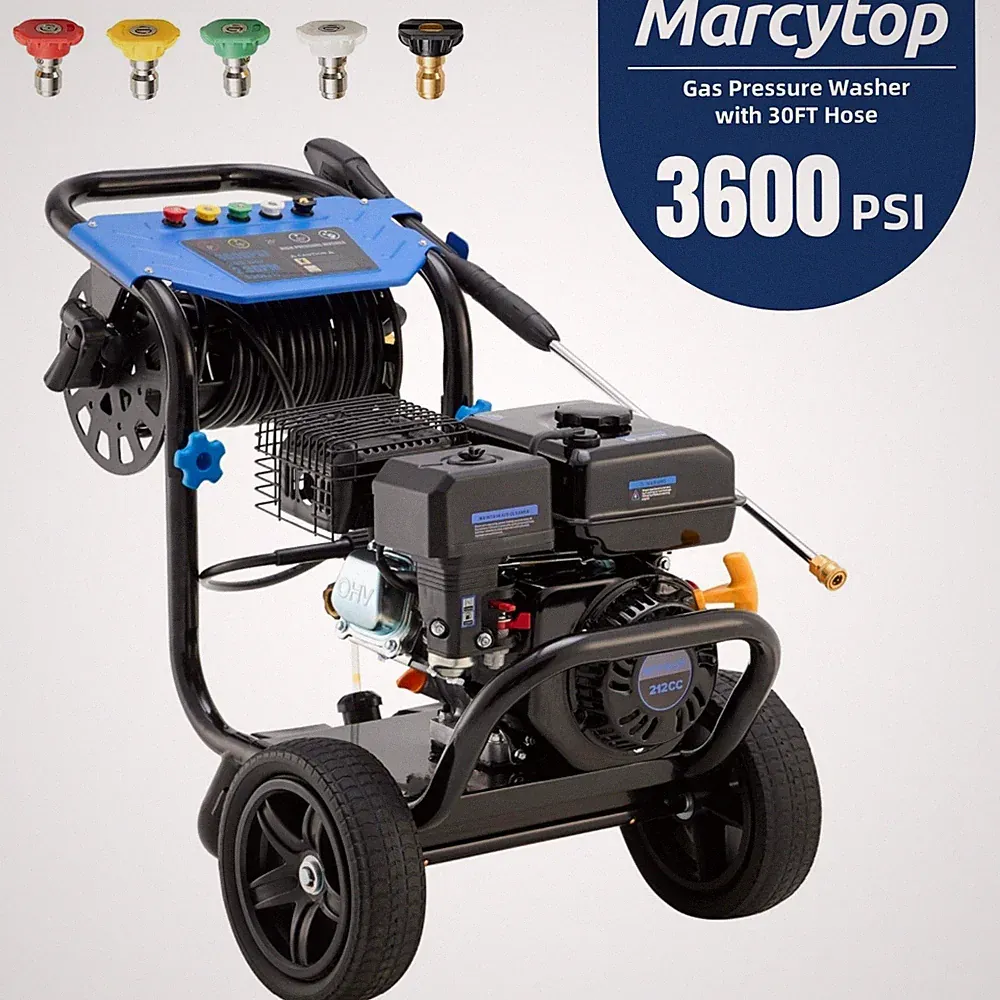3600PSI 2.3GPM Gas Pressure Washer Cold Water Gas Power Washer w/ 5 Nozzle&Reel