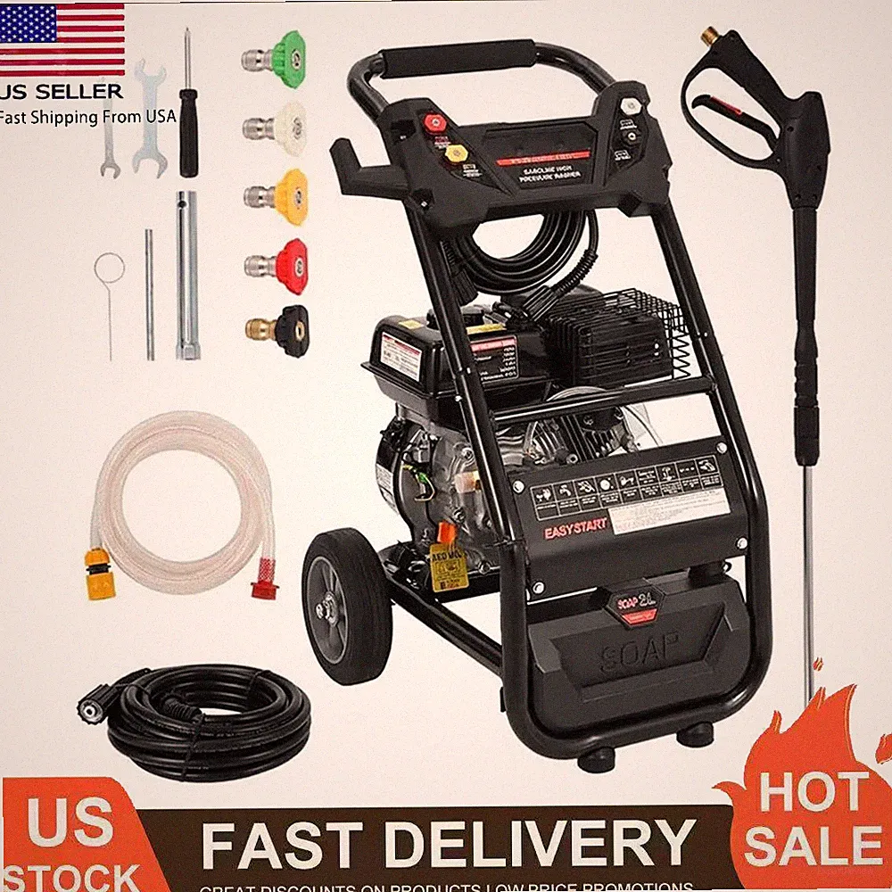 3600PSI Gas Pressure Washer 2.6GPM Gas Power Washer with 26ft Hose & 4 Nozzles