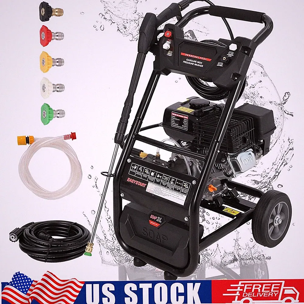 3600PSI Gas Pressure Washer 2.6GPM High Power Washer 210CC w/ 26ft Hose&5 Nozzle