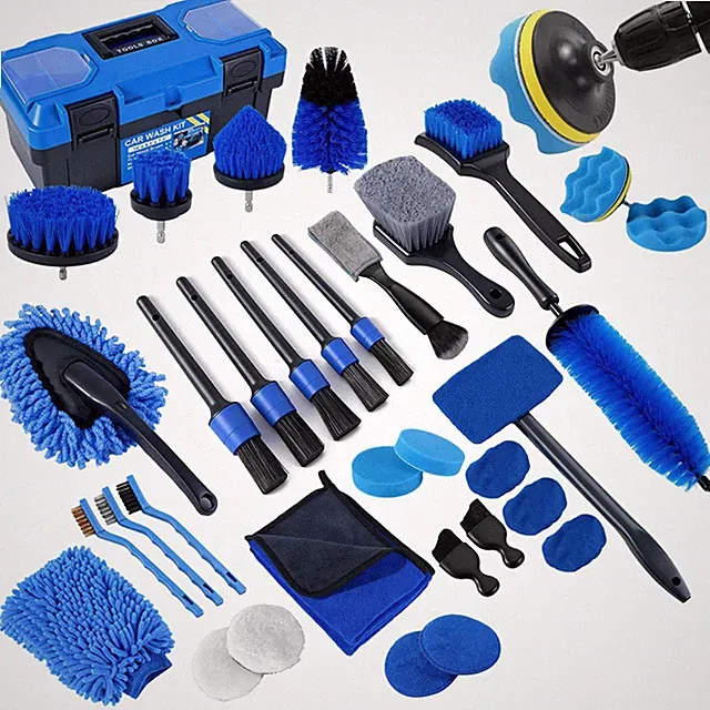 36Pcs Car Detailing Kit, Brush Set, Cleaning Auto Blue