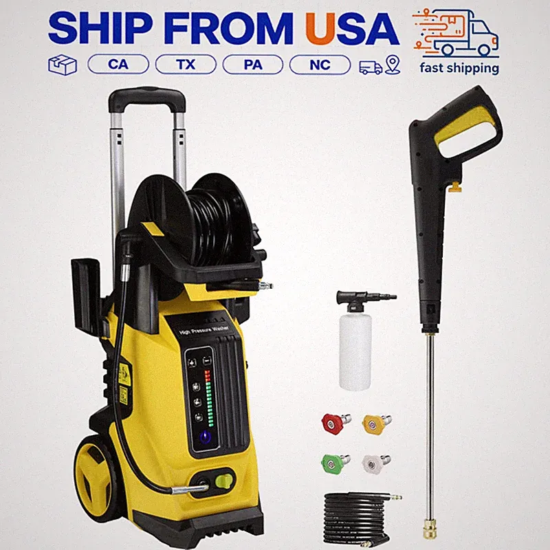 3800 PSI Electric Pressure Washer 1800W with Hose Reel Foam Cannon Yellow Patio