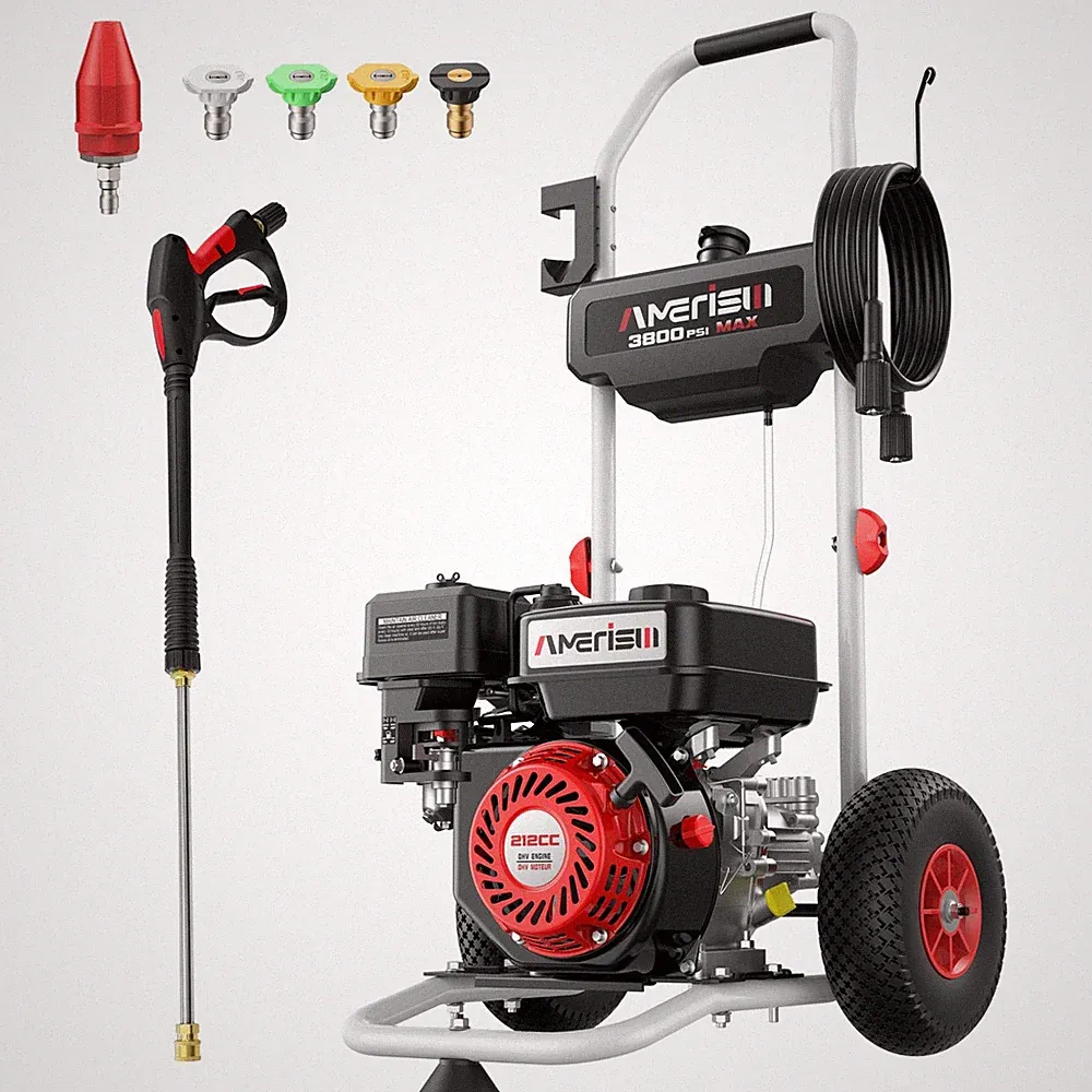 3800 PSI Gas Pressure Washer 2.5 GPM with 212cc 4-Stroke OHV Engine, 5 Quick-...