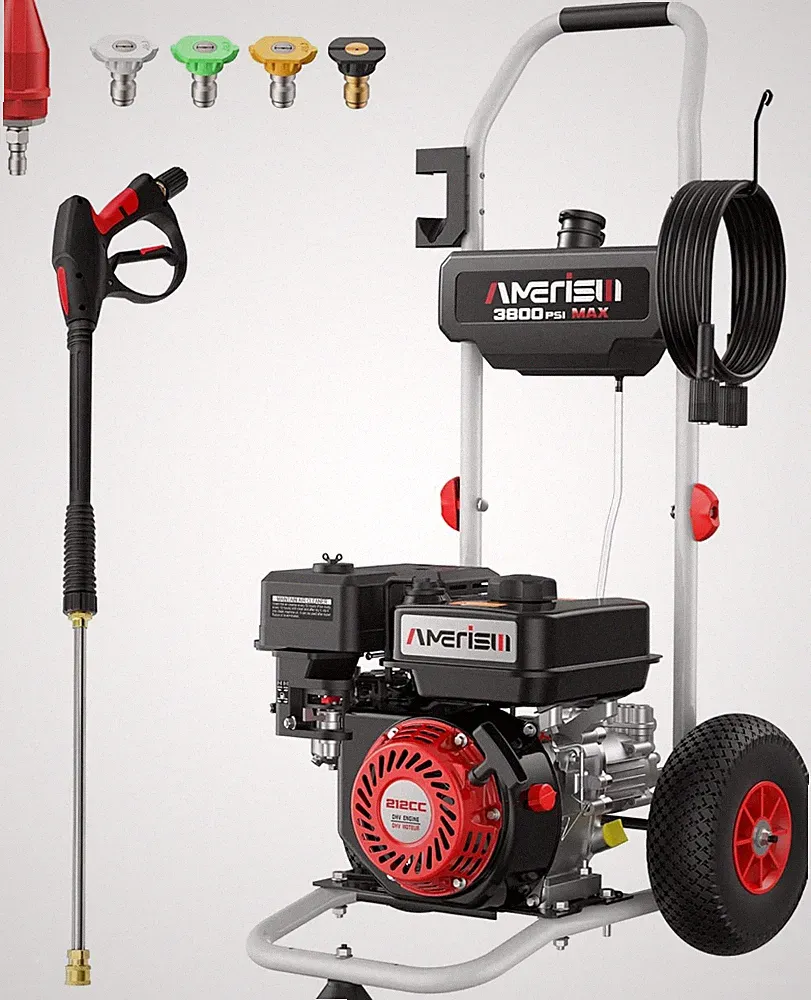 3800 PSI Gas Pressure Washer, 212Cc Engine, 5 Nozzles, Portable & Heavy Duty