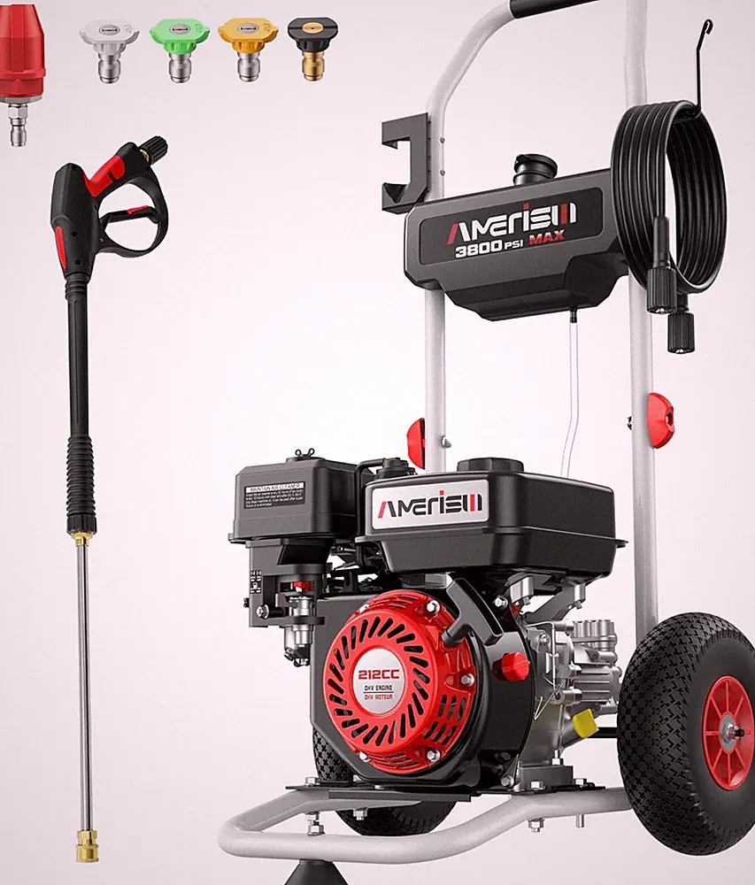3800 PSI Gas Pressure Washer with 5 Nozzles & 10" Wheels for Heavy Duty Cleaning