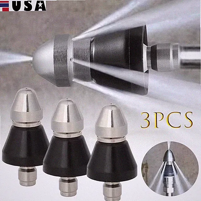 3Pcs 1/4 High-Pressure Drain Nozzle Sewer Pipe Cleaner Pressure Washer Tools USA